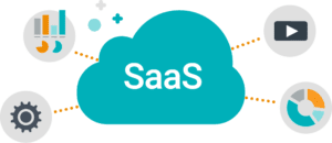 Cloud with "SaaS" showing connections to other tech icons