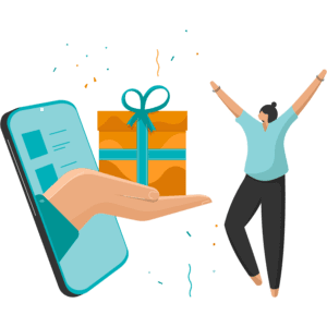 person getting a gift out of a mobile phone
