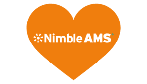 An orange heart with Nimble AMS in the center