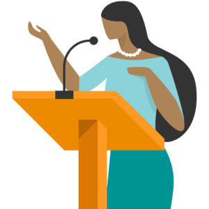 woman standing at a lectern 