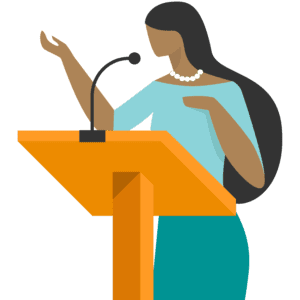 woman standing at a lectern
