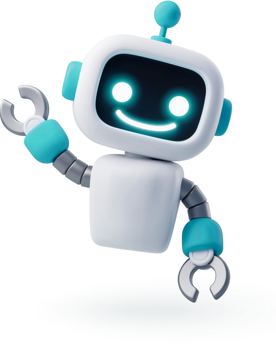 small robot pointing to screenshot